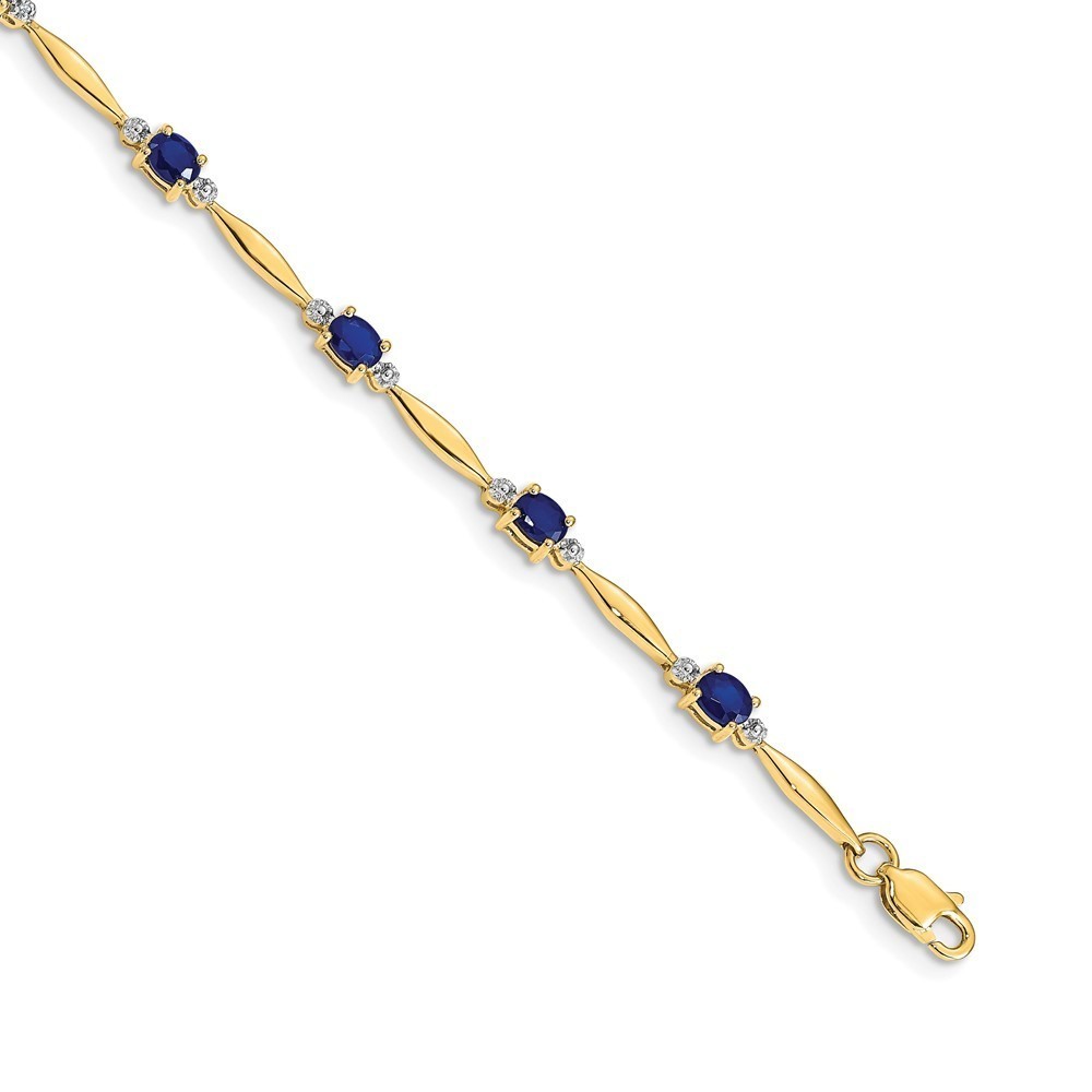 14k Yellow Gold Diamond & Oval Sapphire September Birthstone Bracelet, 7.25" Len